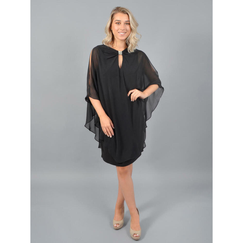 Xscape Women's Jersey And Chiffon Short Sleeve Mock Top Dress In Black Size 4